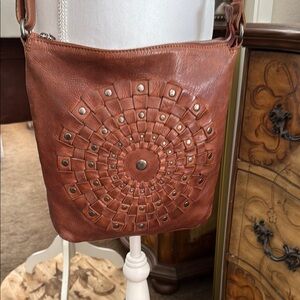 Brown Crossbody Bag with Mandala Design